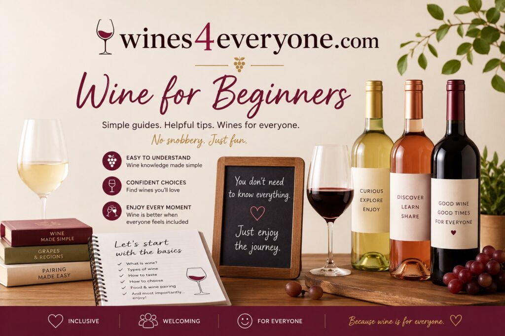 Beginner wine selection with red, white, and rosé bottles on a kitchen counter