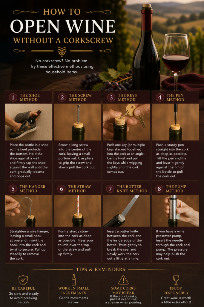 how to open wine without corkscrew