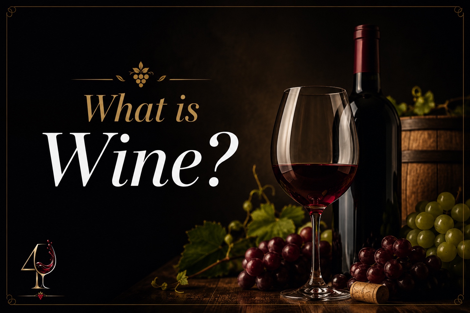 What Is Wine Guide with wine glass bottle grapes and barrel